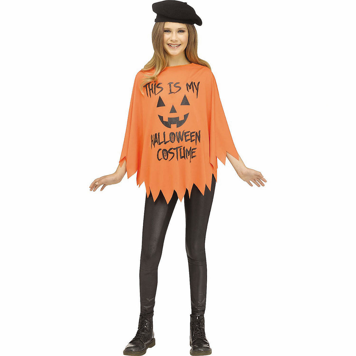 Kids Black and Orange Pumpkin Poncho Costume for Halloween Play and Costume Parties