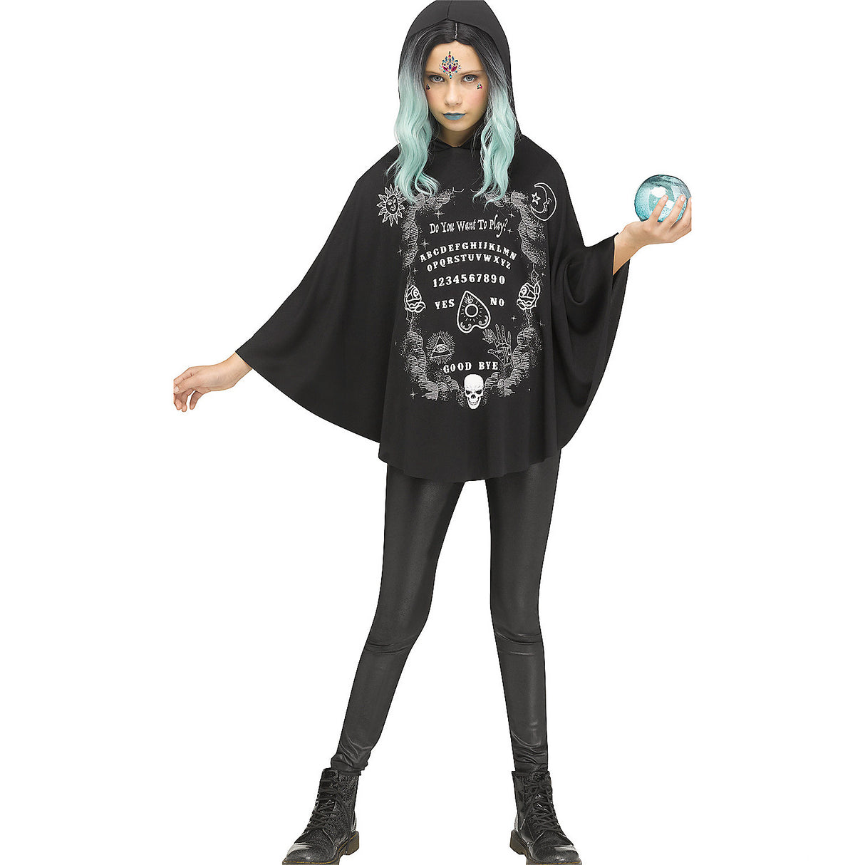 Spooky Poncho Spirit Board Hooded Costume for Halloween Parties and Witch-Themed Events