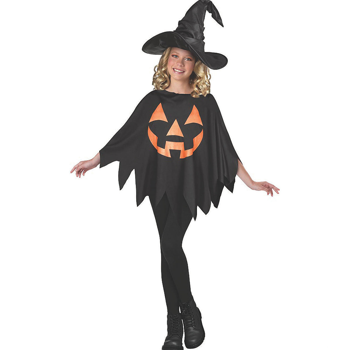 Classic Jack O Lantern Child Poncho Costume for Halloween School Events and Creative Dress-Up