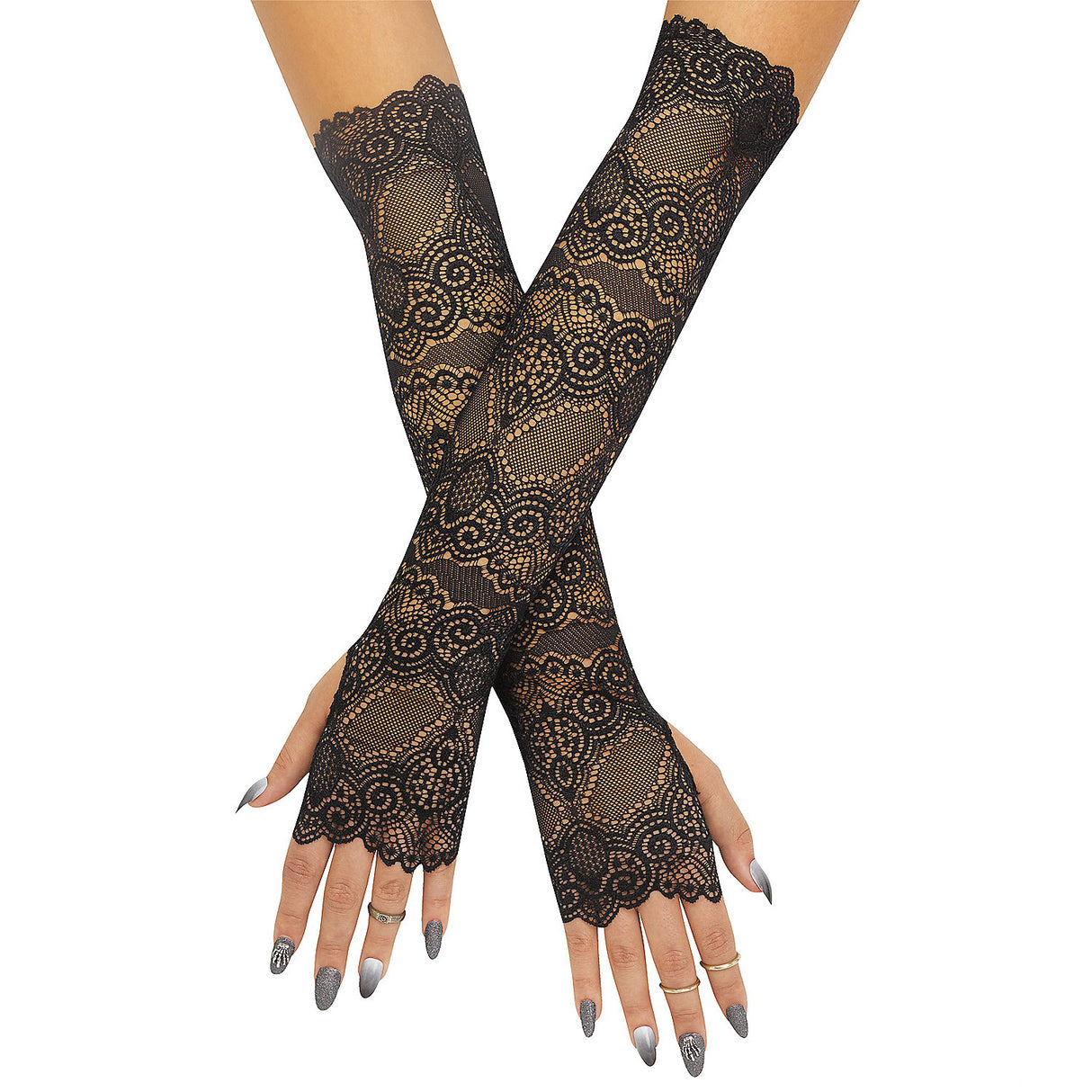 Stylish Fingerless Scalloped Lace Gloves for Halloween Costume Parties and Themed Events