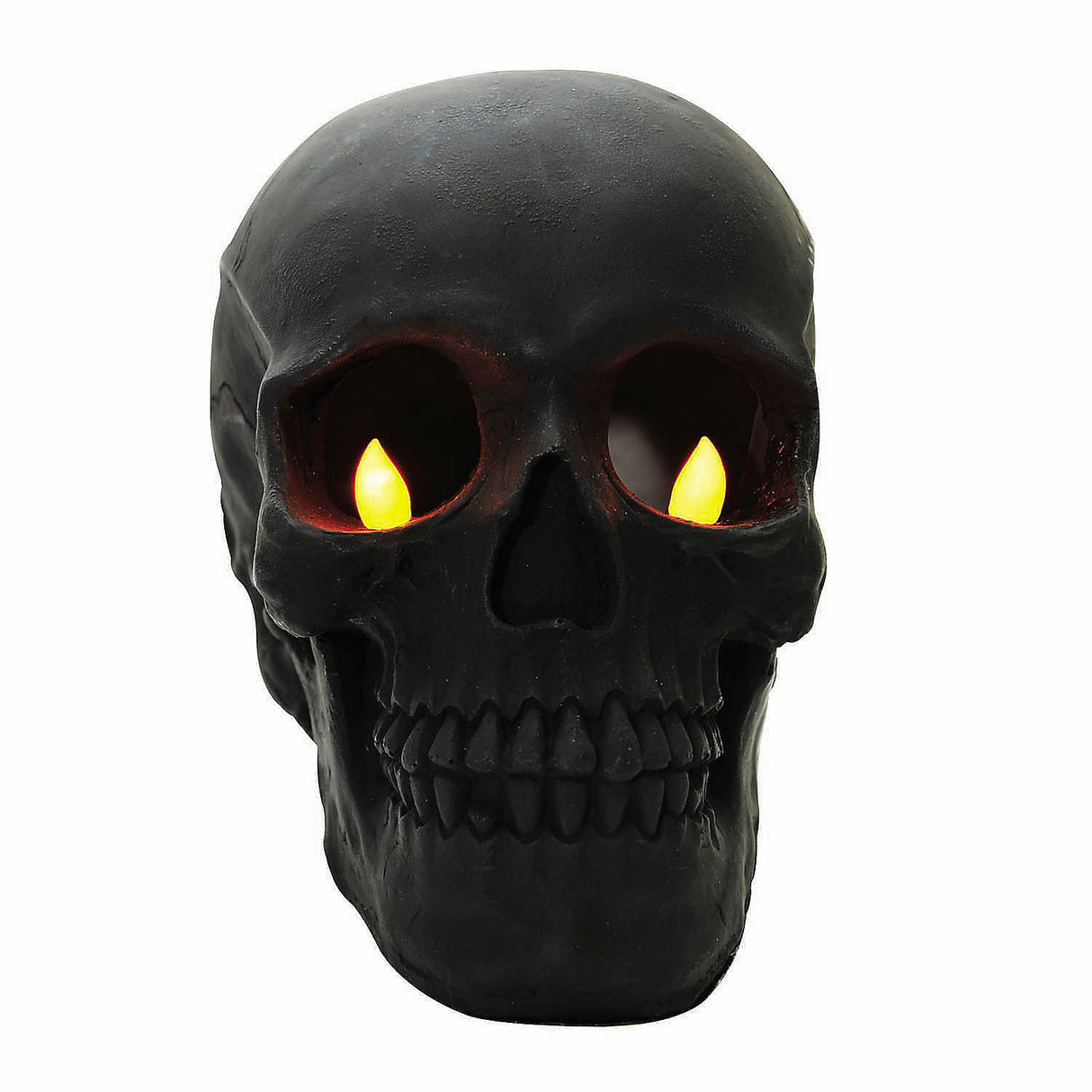 Light-Up Flickering Eyes Black Skull Decoration for Spooky Halloween Decor and Themed Parties