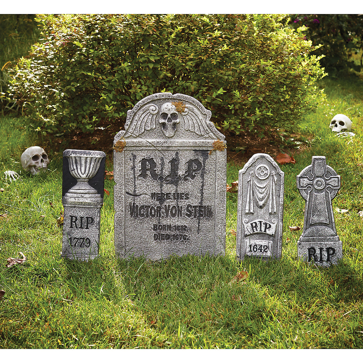 Decorative Foam Tombstone 4 Piece Set for Halloween Decorations and Spooky Themed Events