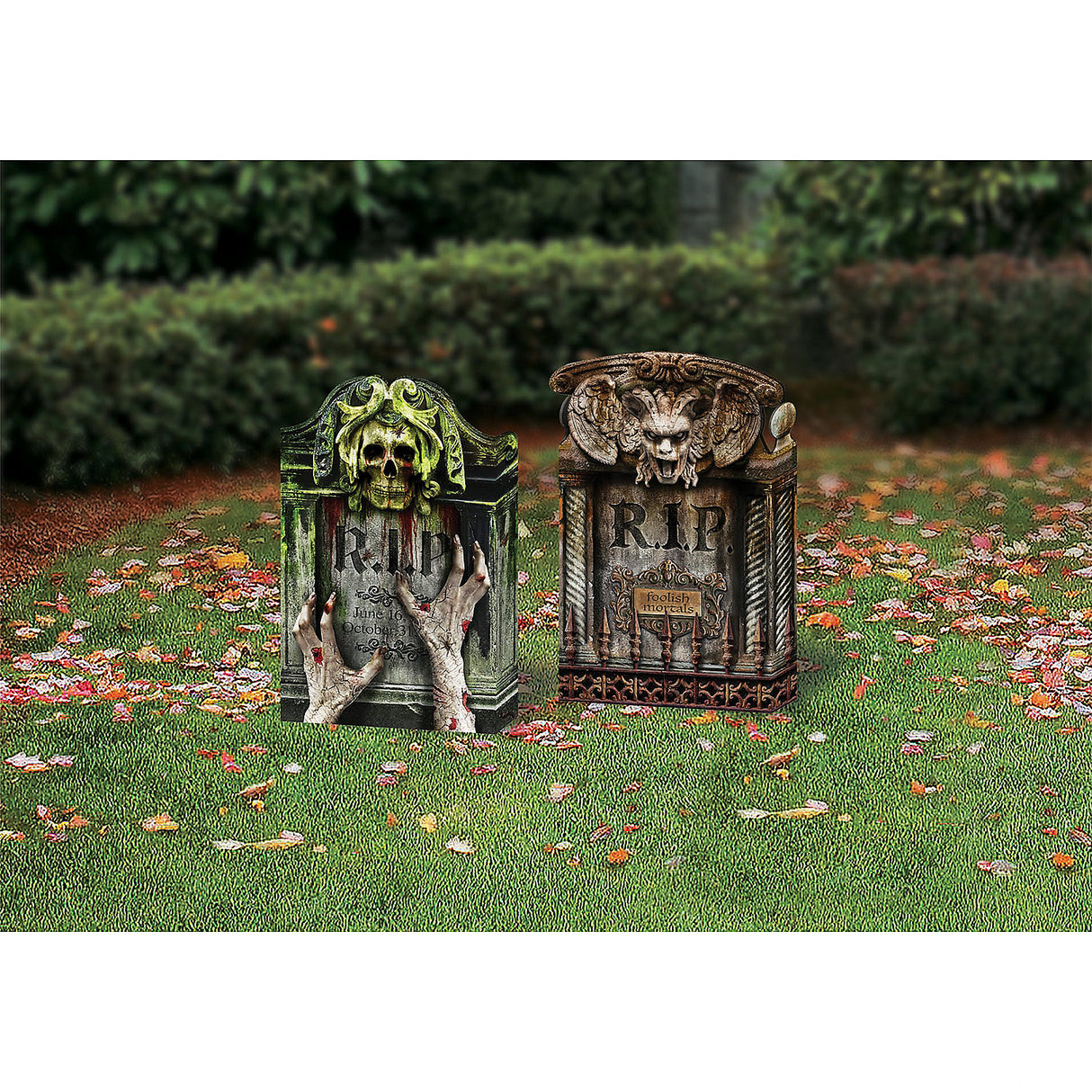 Decorative Tombstone Fauxreal Folding 2 Piece Set for Halloween Haunted House and Spooky Displays
