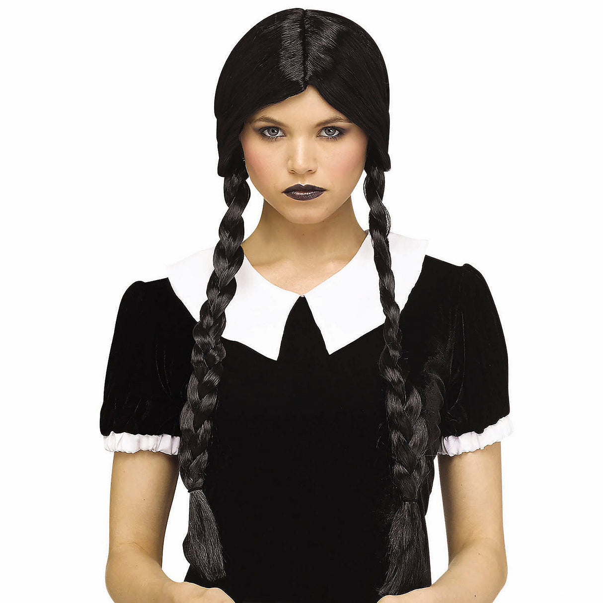 Classic Braids with Bangs Black Wig for Costumes Themed Parties and Creative Dress Up