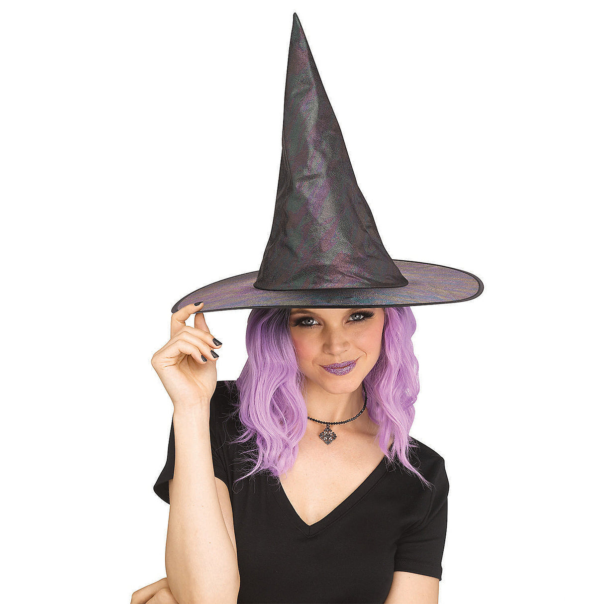 Familiar Witch Hat with Oil Slick Design for Halloween Parties and Themed Events