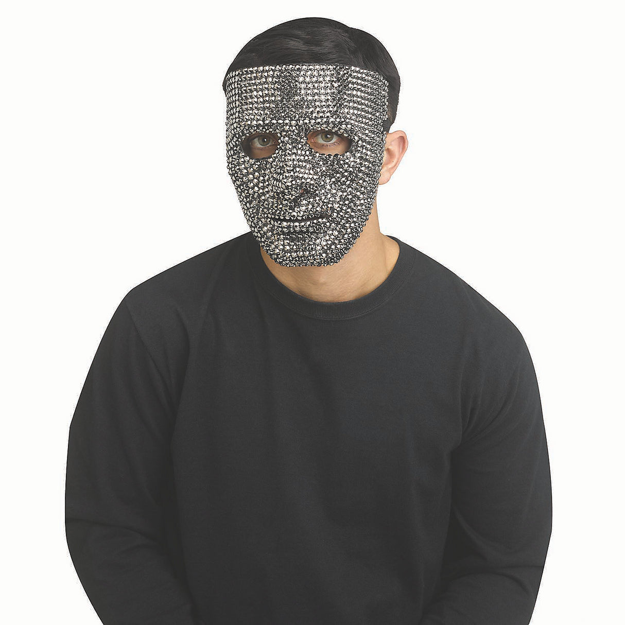 Sparkling Adults Silver Rhinestone Bling Mask for Halloween Parties and Mysterious Costumes