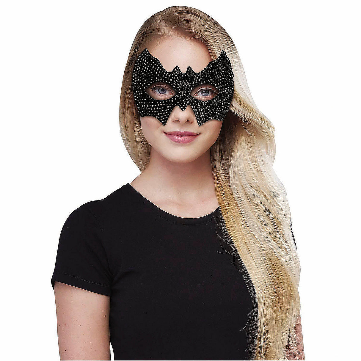 Stylish Adults Black Diamond Bat Eye Mask with Rhinestones for Halloween Parties and Themed Events