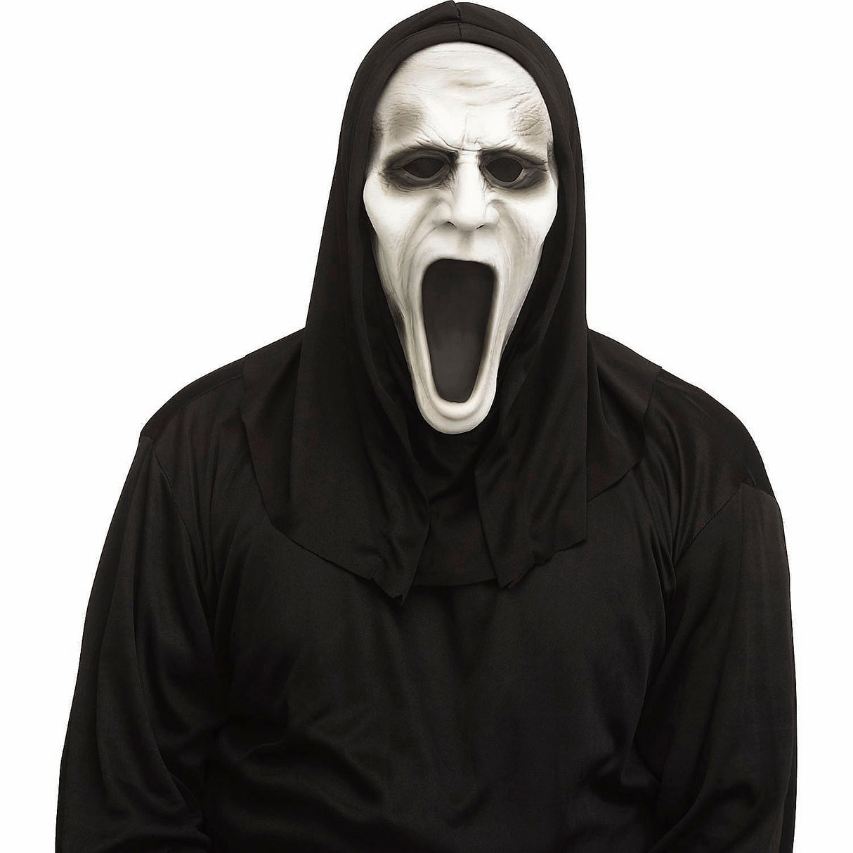 Spooky Adults Silent Screamer Half Mask with Black Hood for Halloween Parties Costume Events