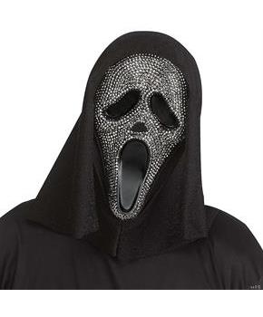 Ghost Face Bling Mask with Crystal Stones & Hood – Adult Costume Accessory