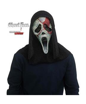 Ghost Face Bloody Bling Rhinestone Mask with Shroud – Adult Costume Accessory