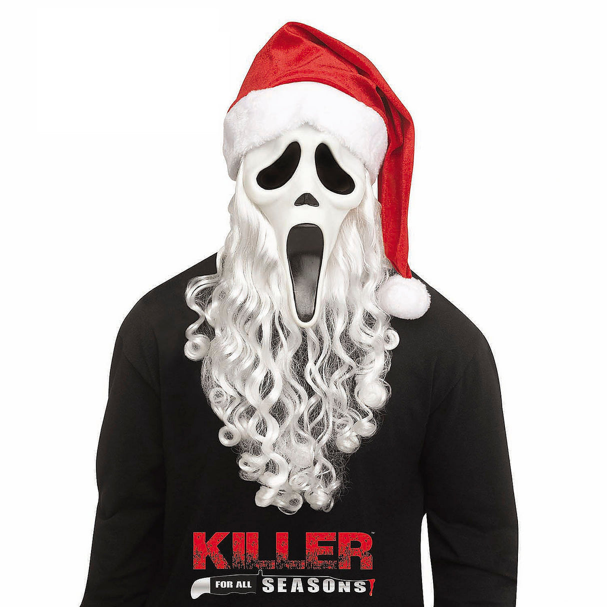 Ghost Face Full Face Mask with Santa Claus Hat for Halloween Parties and Scary Costume Events
