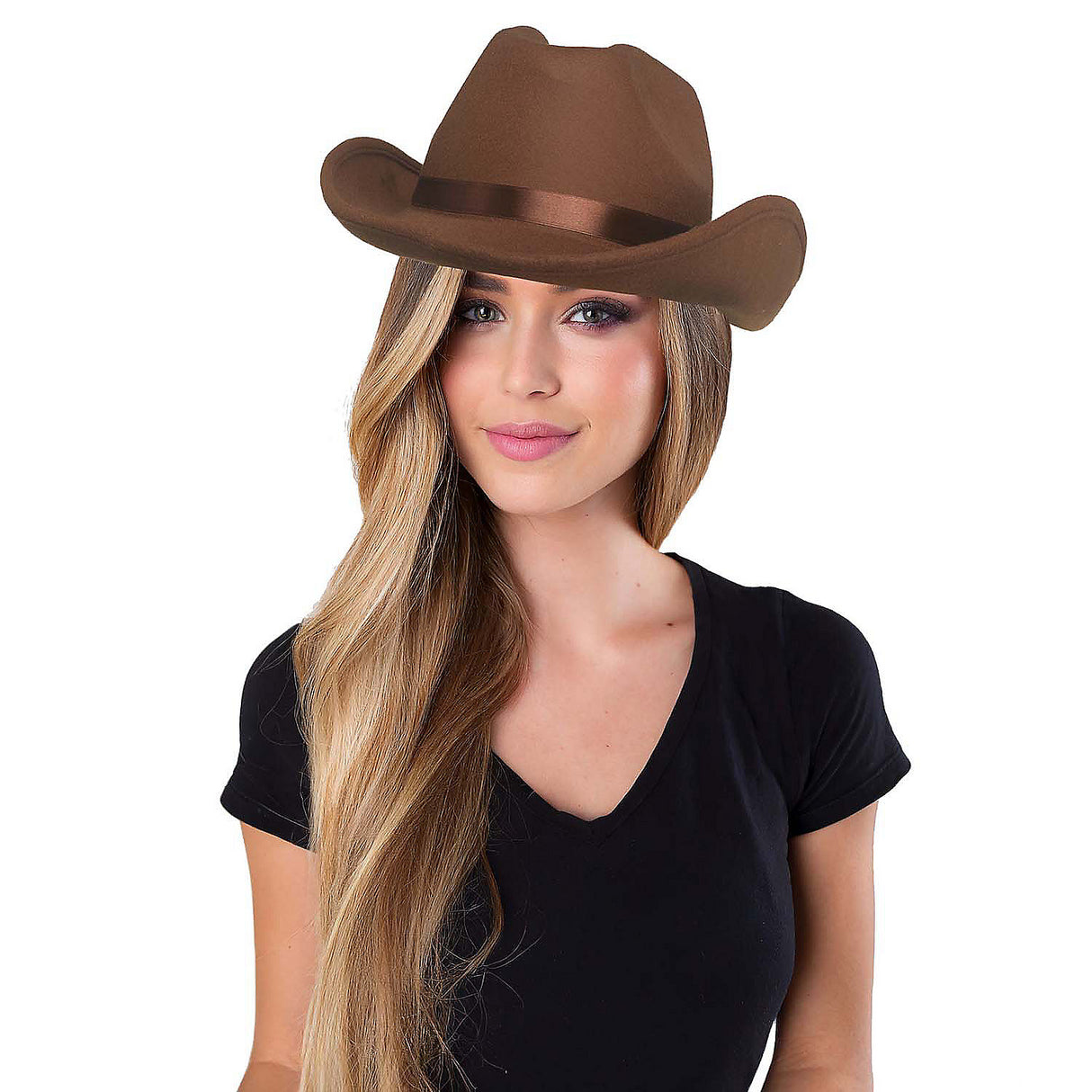 Stylish Brown Flocked Cowboy Hat for Western Theme Parties Costumes and Eclectic Looks