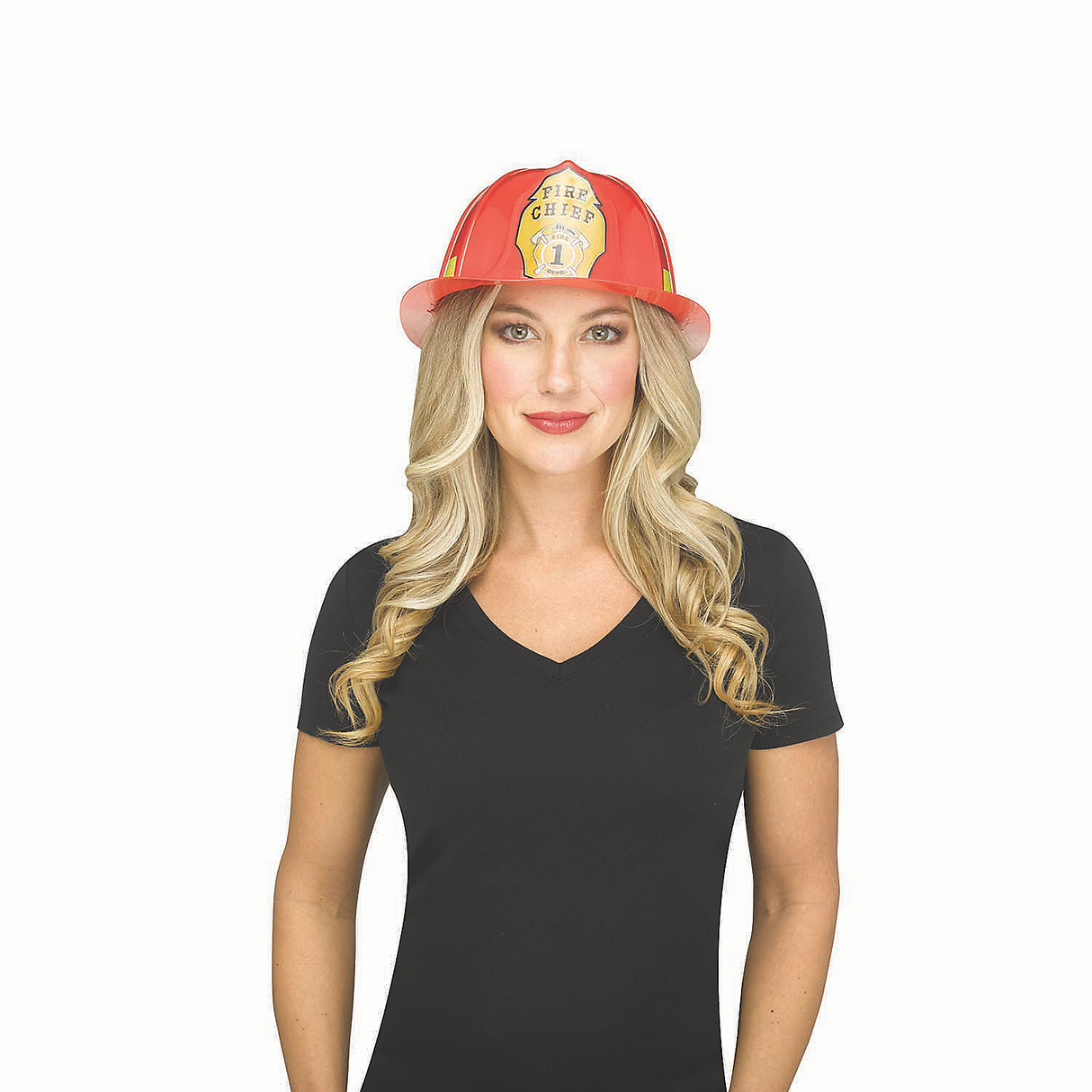 Adults Red & Yellow Plastic Firefighter Hat Costume Accessory
