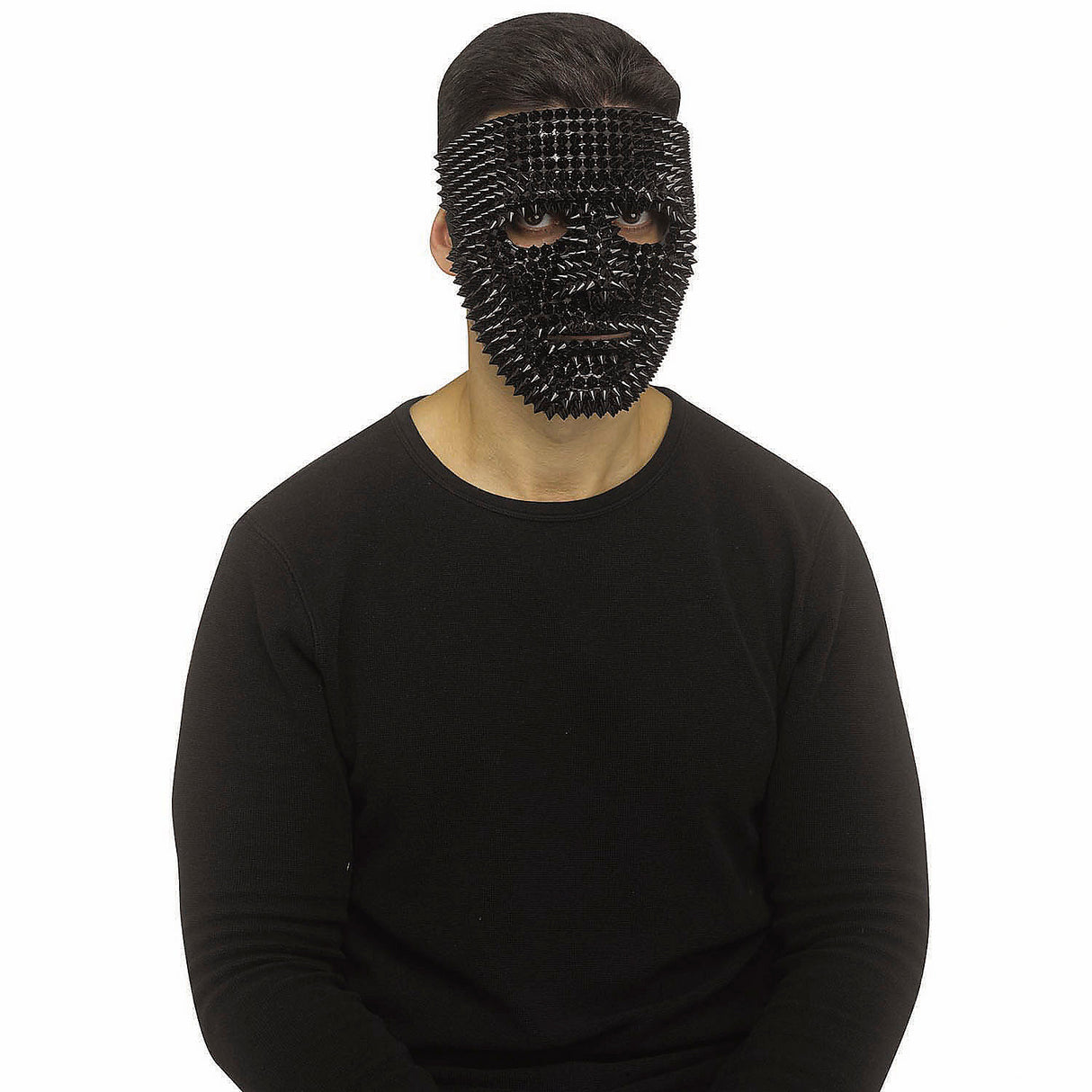 Unique Adults Blank Black Spikes Full Face Mask for Halloween Parties and Costume Events
