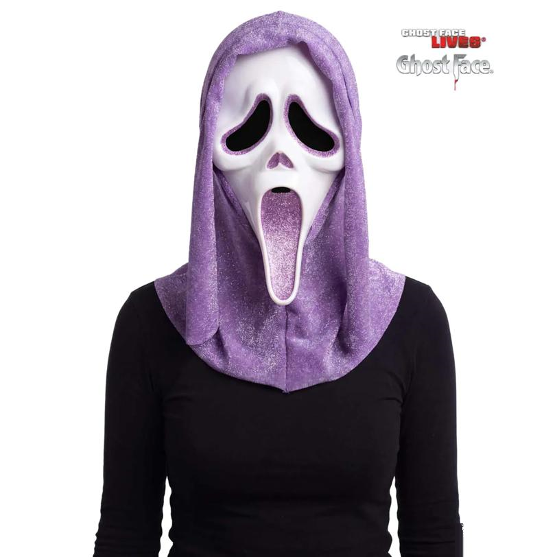 Adults Ghost Face Purple Glitter Full Face Mask with Hood