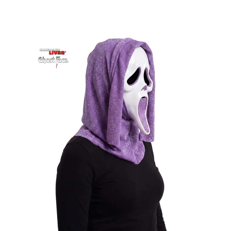 Adults Ghost Face Purple Glitter Full Face Mask with Hood