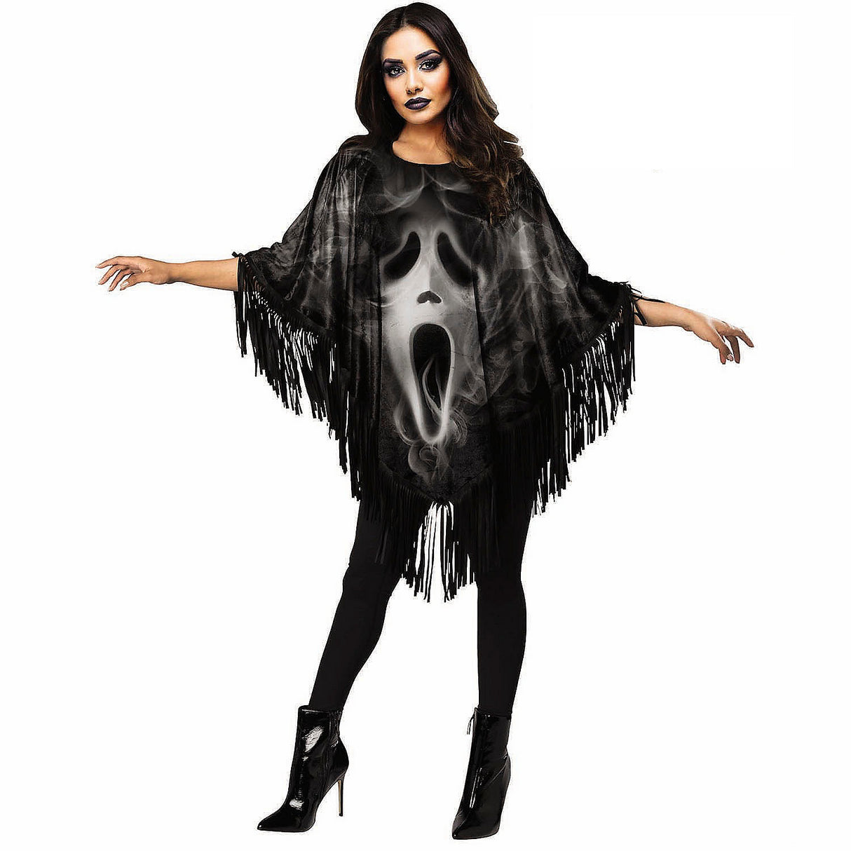 Adults Ghost Face Black Poncho Costume for Halloween Events Spooky Parties and Costume Gatherings