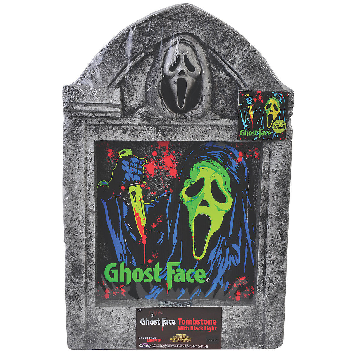 Eerie Ghost Face Black Light Tombstone Halloween Decoration for Spooky Parties and Haunted House Effects