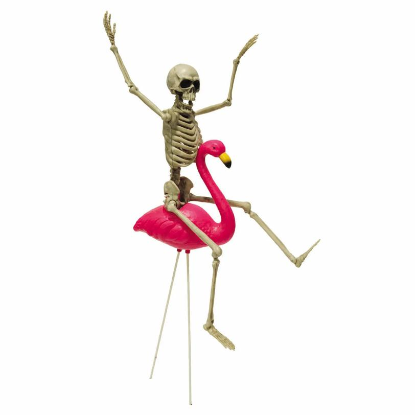 Skeleton Flamingo Racers Outdoor Halloween Decoration
