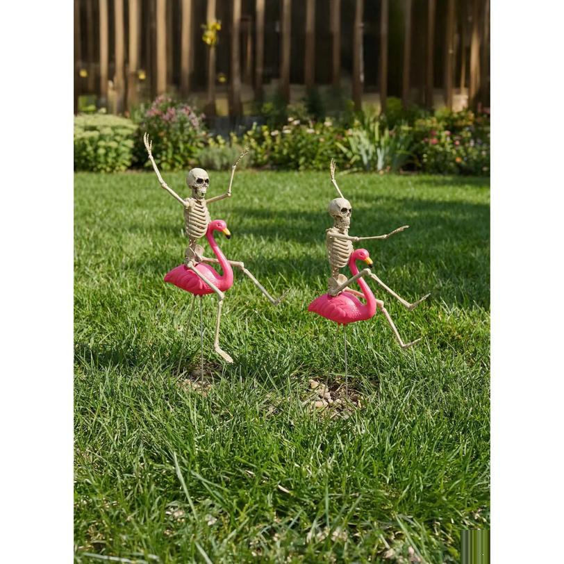 Skeleton Flamingo Racers Outdoor Halloween Decoration