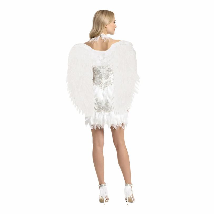 Adults White Feather Wings with Roses Costume Accessory