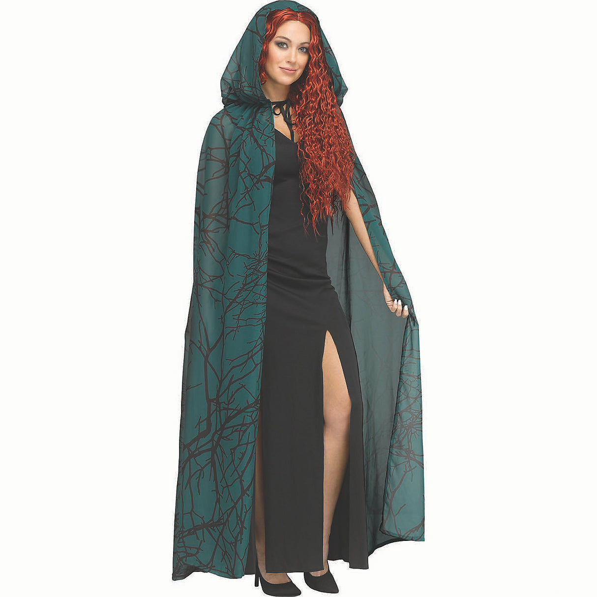 Dramatic Green Forest Polyester Hooded Cape Costume Accessory for Spooky Themed Events and Halloween Celebrations