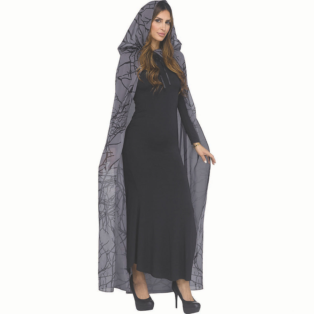 Elegant Black Forest Hooded Cape for Halloween Costumes and Dramatic Outfit Enhancements