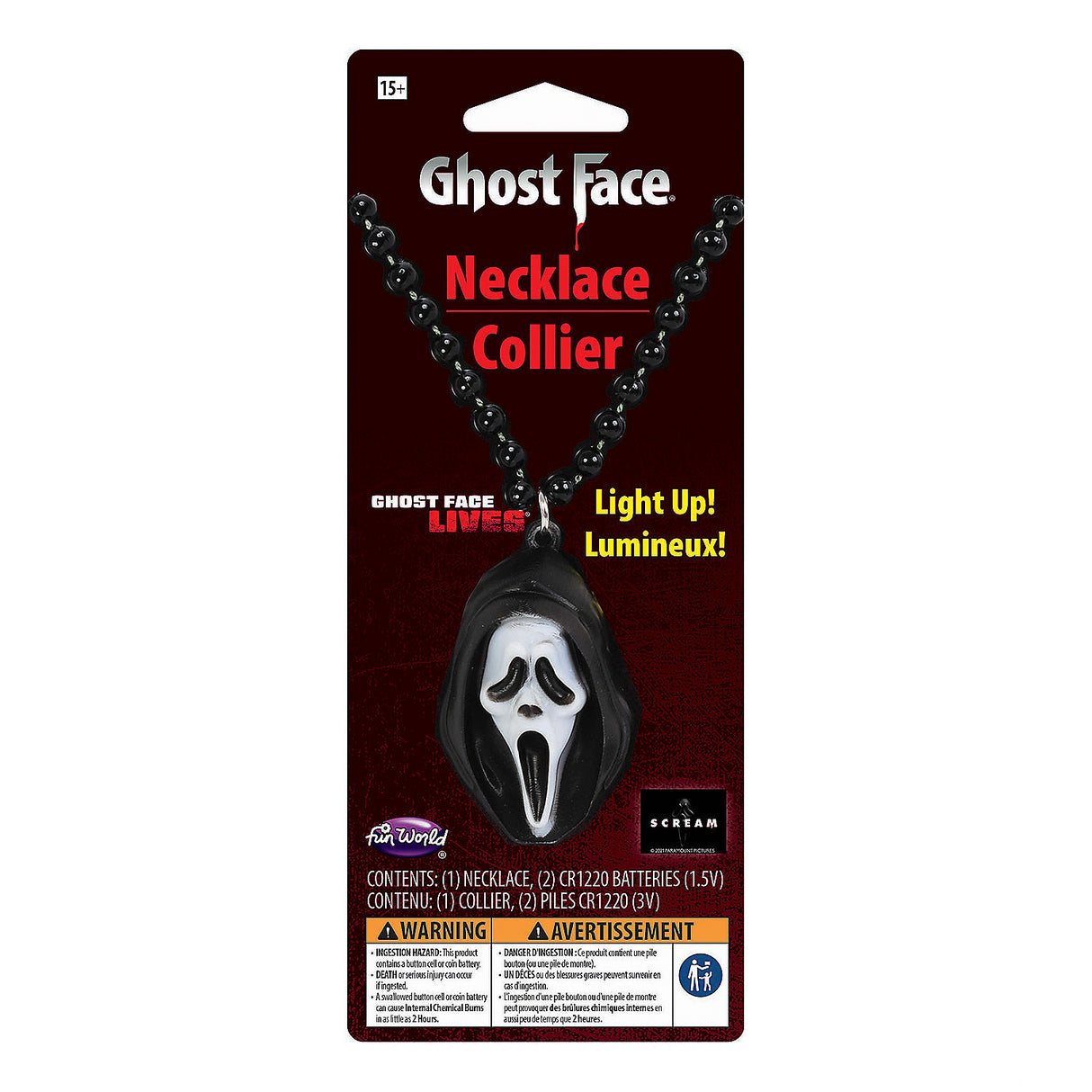 Light-Up Ghost Face Necklace for Costumes Halloween Parties and Spooky Celebrations