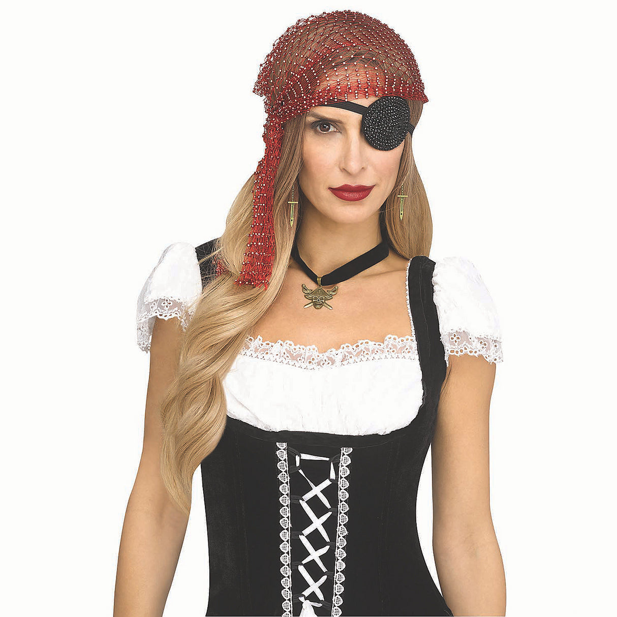 Adults Burgundy Rhinestone Pirate Costume Accessory Kit for Halloween Parties Themed Events and Dress Up