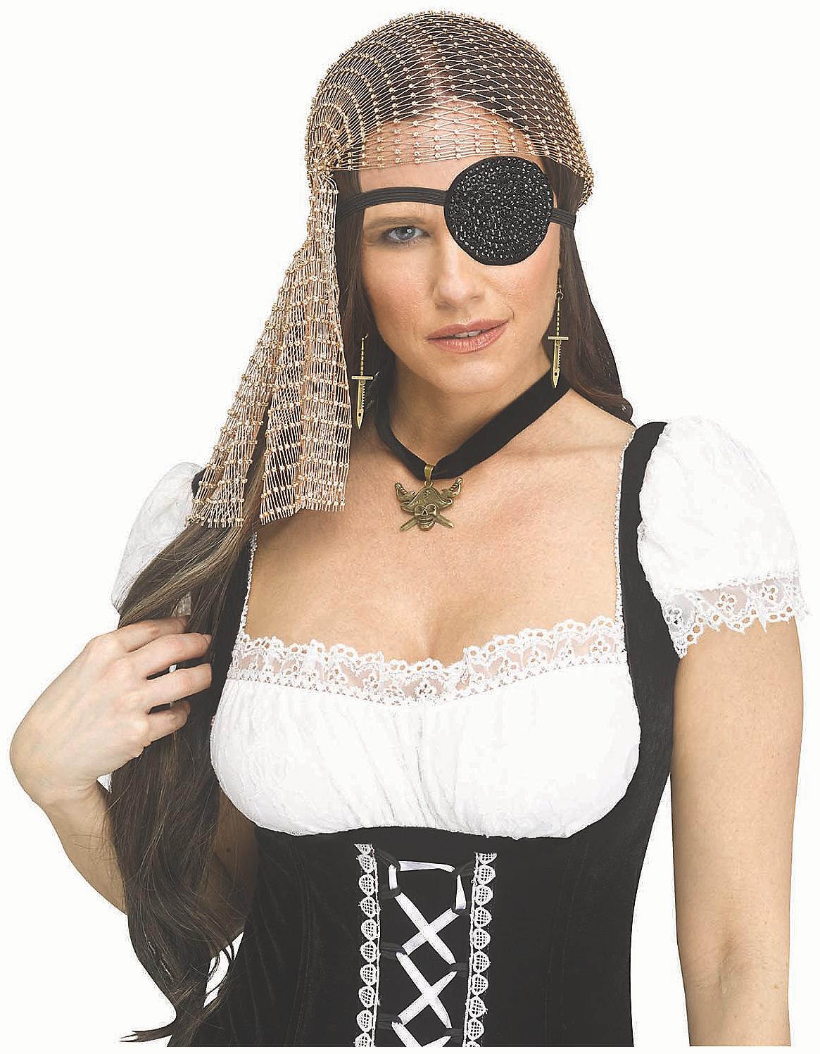 Glamorous Gold Rhinestone Bling Pirate Costume Accessory Kit for Halloween Pirate Parties and Themed Events