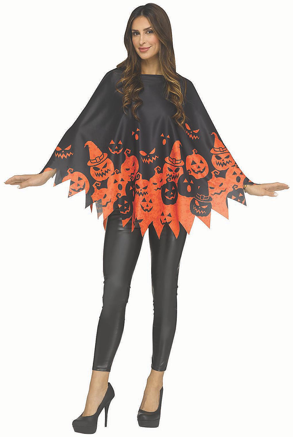 Classic Black and Orange Pumpkin Poncho Costume for Halloween Parties Trick or Treating and Fall Festivals
