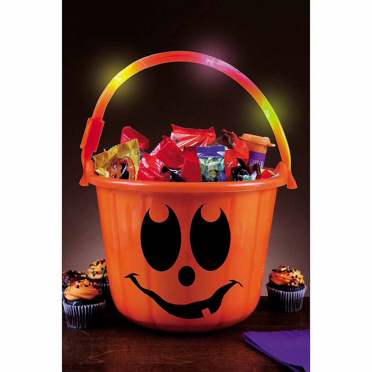 Light-Up Orange Jack-O-Lantern Safety Bucket for Halloween Trick-or-Treat Adventures and Spooky Celebrations