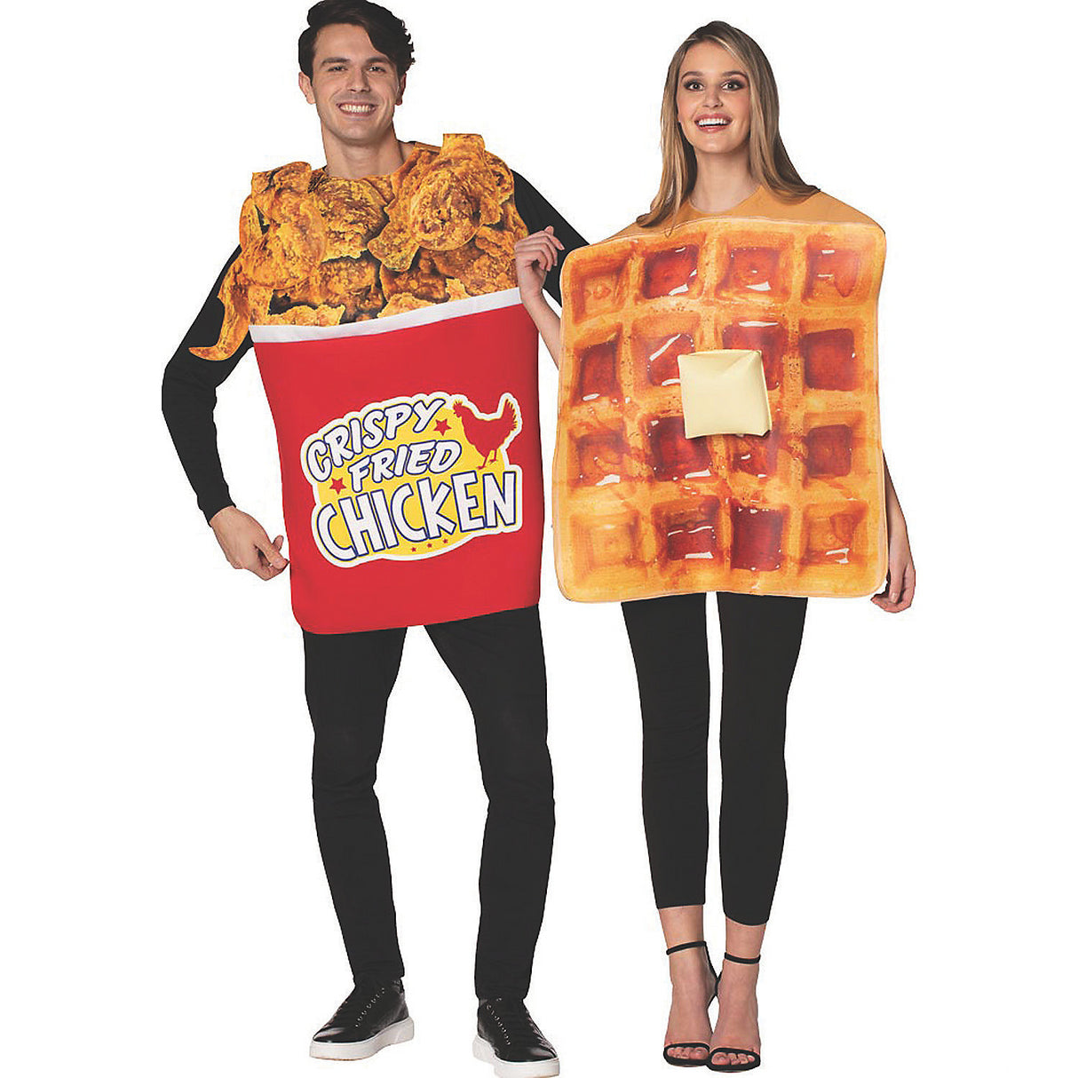 Humorous Bucket Chicken Waffle Couple Costume for Halloween Parties and Fun Couple Dress Up