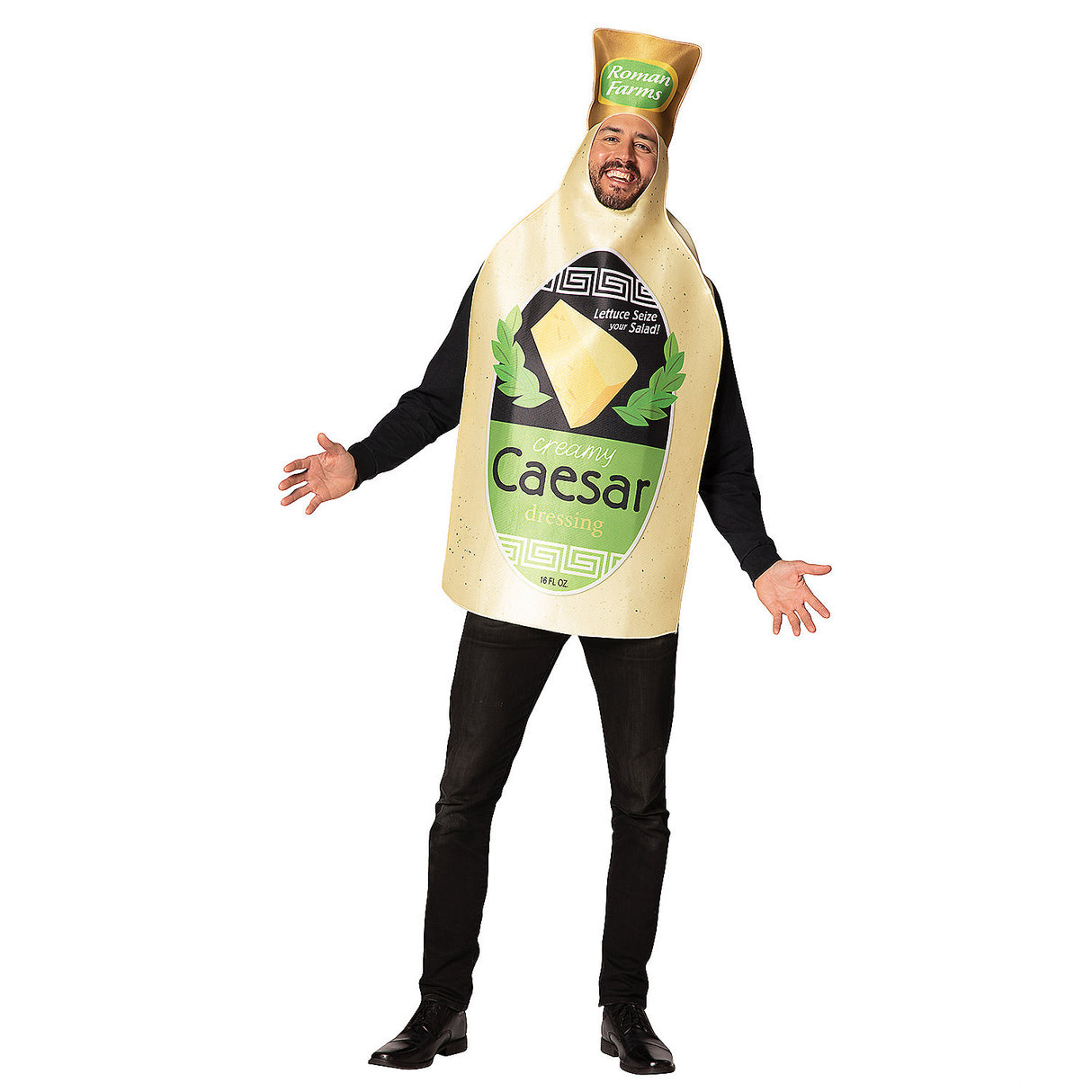 Funny Caesar Dressing Bottle Adult Costume for Halloween Parties and Themed Celebrations