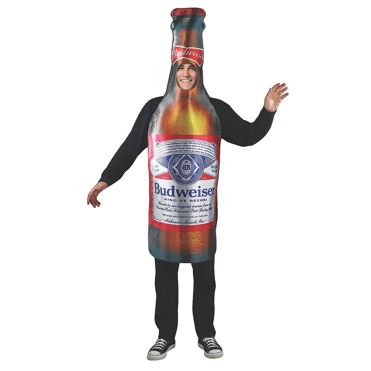 Funny Budweiser Bottle Adult Costume for Halloween Parties and Themed Events