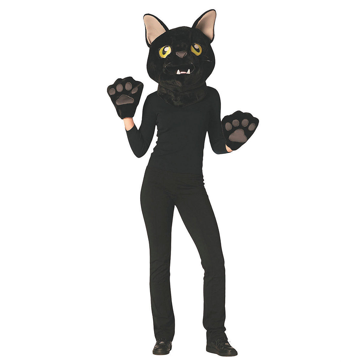Furry Black Cat Mask and Paws Costume Kit for Adults Perfect for Halloween and Themed Parties