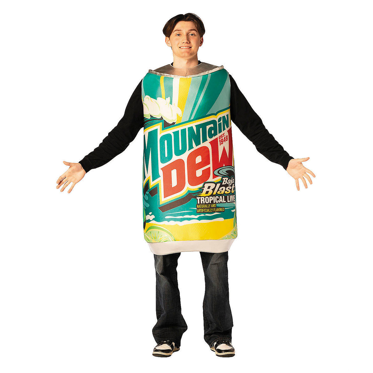 Creative Adults Mountain Dew Baja Blast Can Costume for Halloween Parties and Fun Beverage-Themed Events