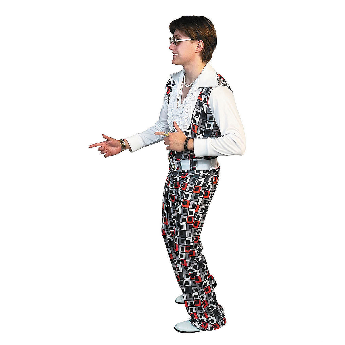 Adults Swaggertown Black & White Cubes Pattern Pantsuit Costume
