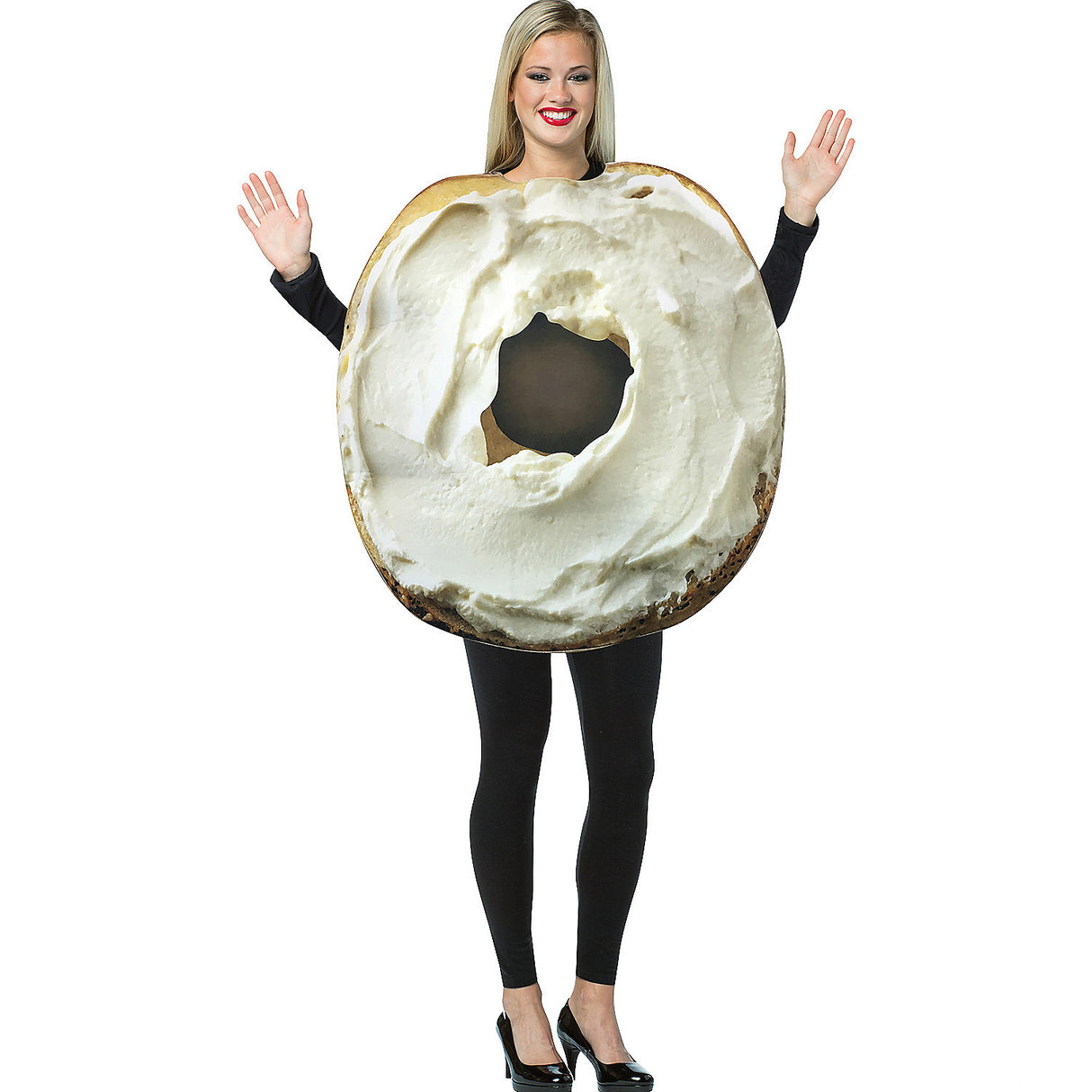 Funny Bagel With Cream Cheese Adult Costume for Halloween Parties Food Theme Events and Easy Dress Up