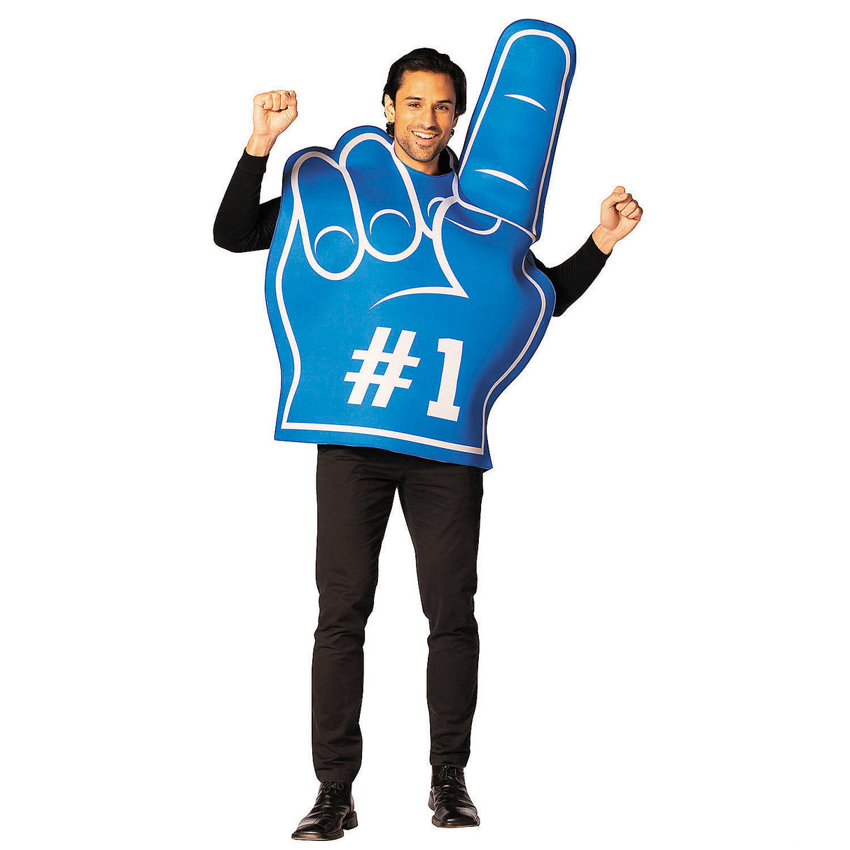 Adults Blue Team Spirit Foam Finger Tunic Costume for Halloween and Game Day Celebrations