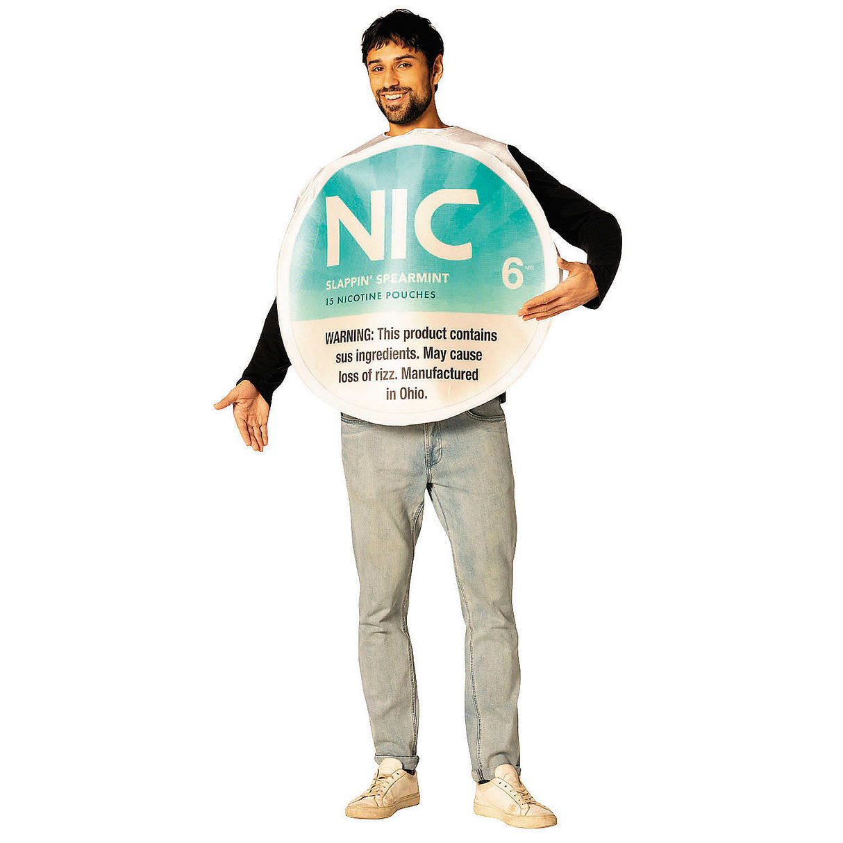 Funny Adults Nic Slappin Spearmint Nicotine Pouches Costume for Halloween Parties and Themed Events