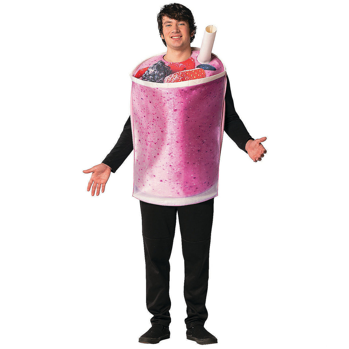 Fun Adult Fruit Smoothie Cup Costume for Halloween Parties and Food-Themed Celebrations
