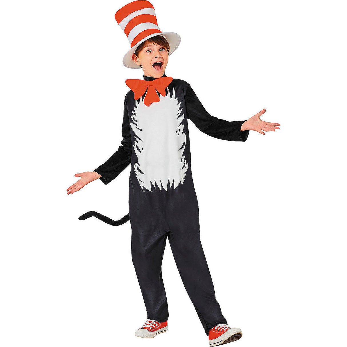Kids Cat in the Hat Jumpsuit Costume for Halloween Parties and Fun Dress Up Events
