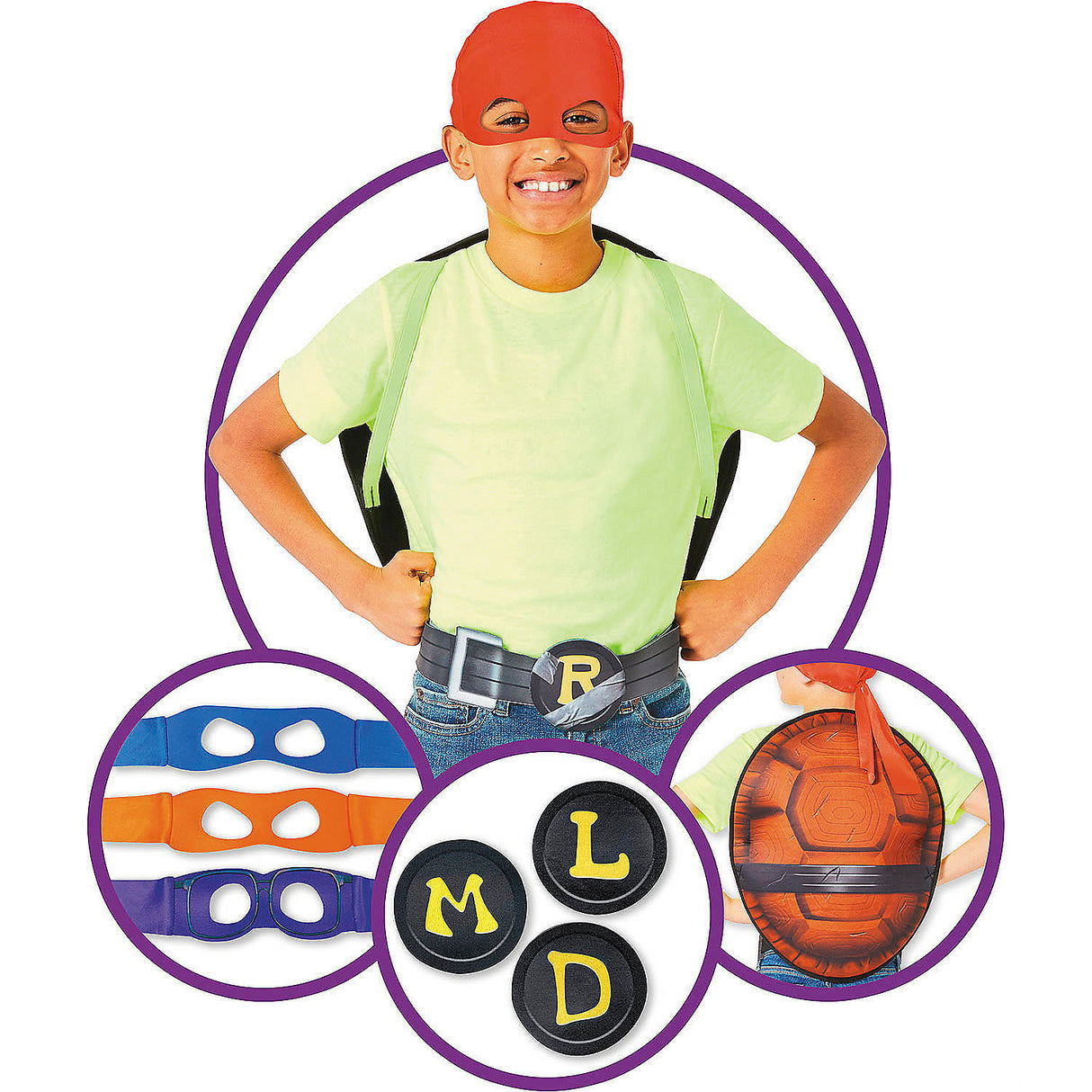 Kids Teenage Mutant Ninja Turtles 4-in-1 Accessory Kit for Quick Costume Fun and Playtime Adventures