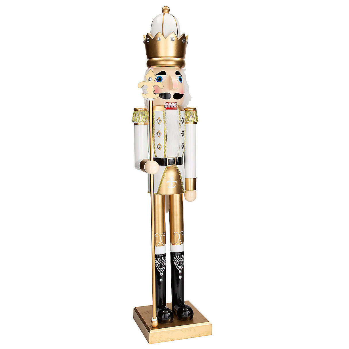 Giant Classic Gold Wood Holiday Nutcracker with Scepter for Festive Home Decor and Christmas Celebrations
