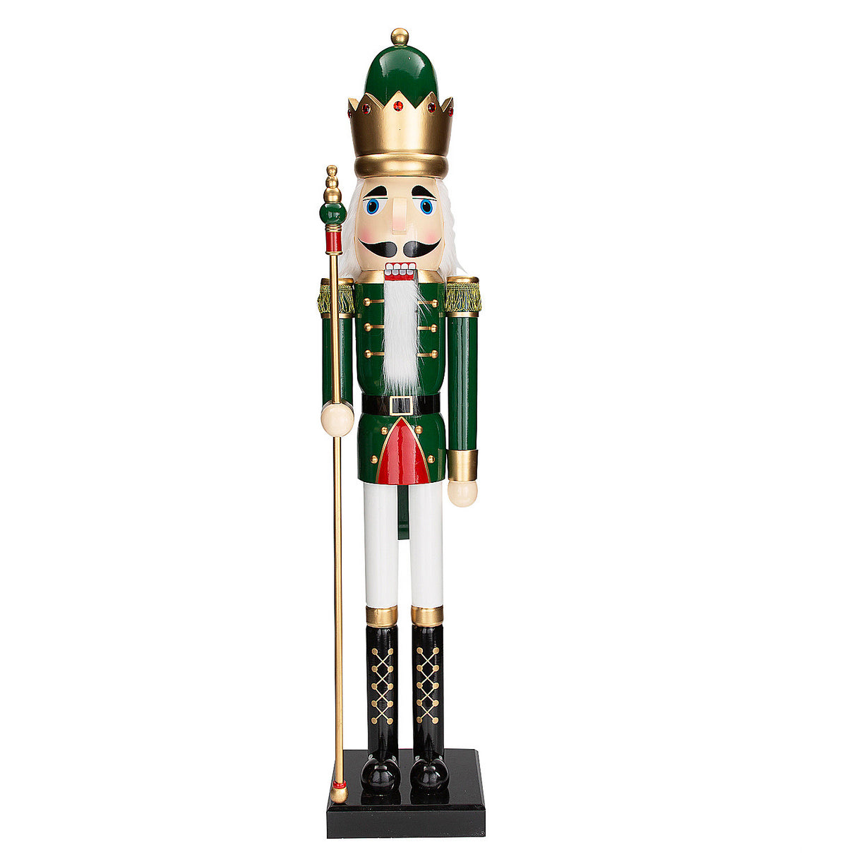 Giant Classic Green Wood Holiday Nutcracker with Scepter for Festive Celebrations and Christmas Events