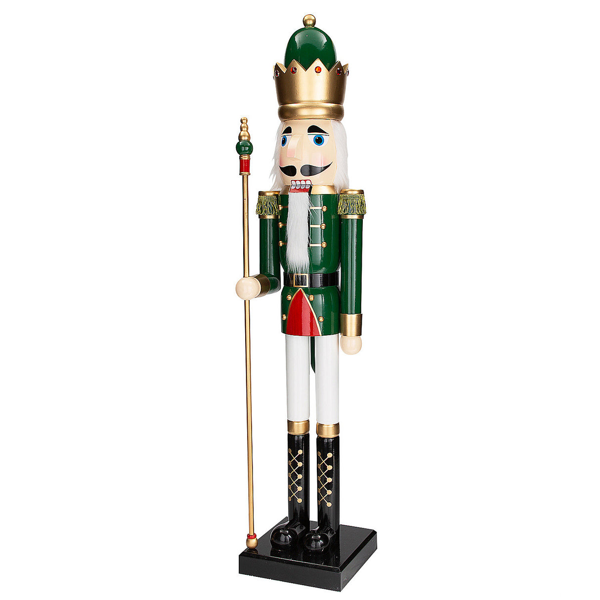 Giant Classic Green Wood Holiday Nutcracker with Scepter for Festive Celebrations and Christmas Events