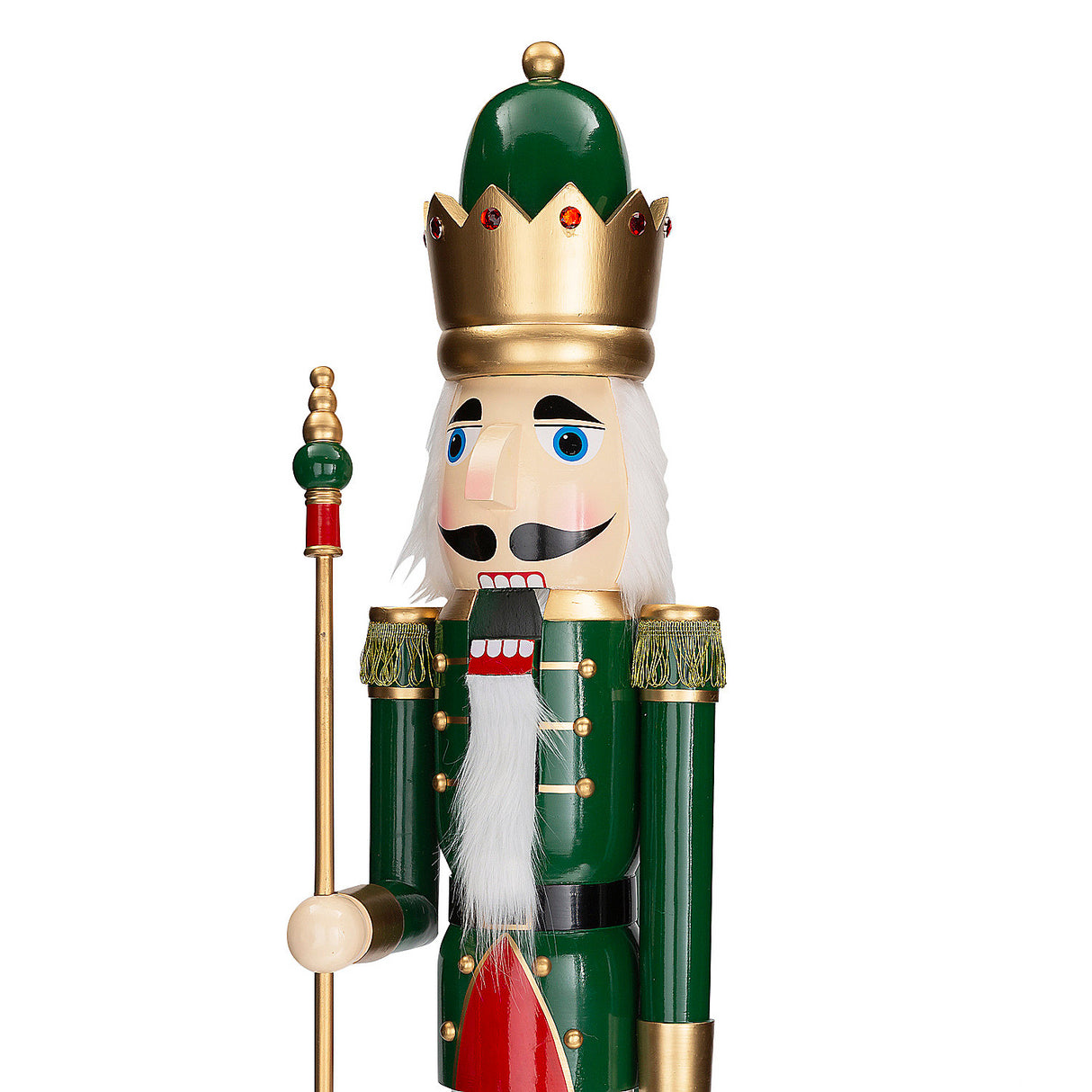Giant Classic Green Wood Holiday Nutcracker with Scepter for Festive Celebrations and Christmas Events