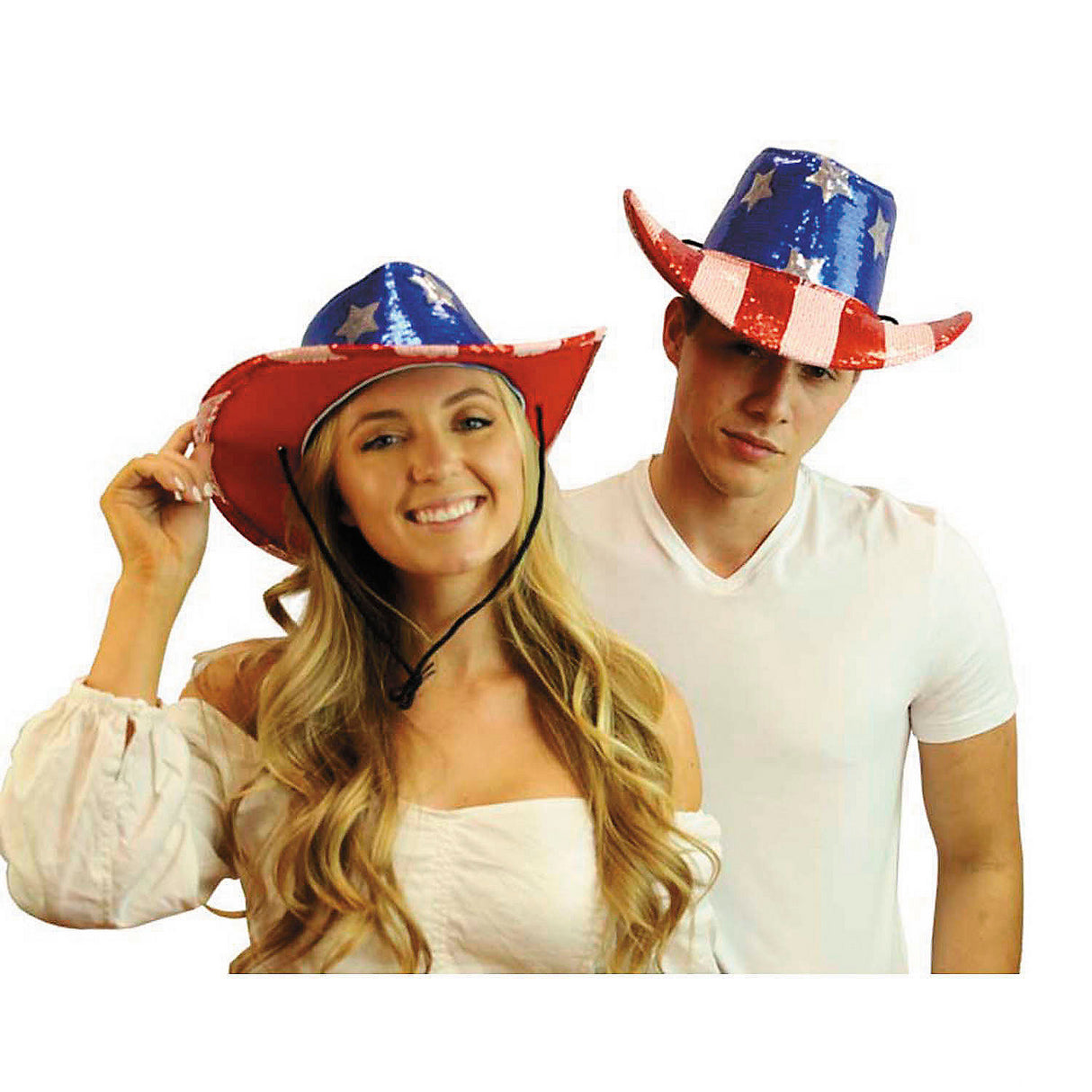 Bold Adults Patriotic Cowboy Hat with Sequins for Fourth of July Celebrations and Themed Parties