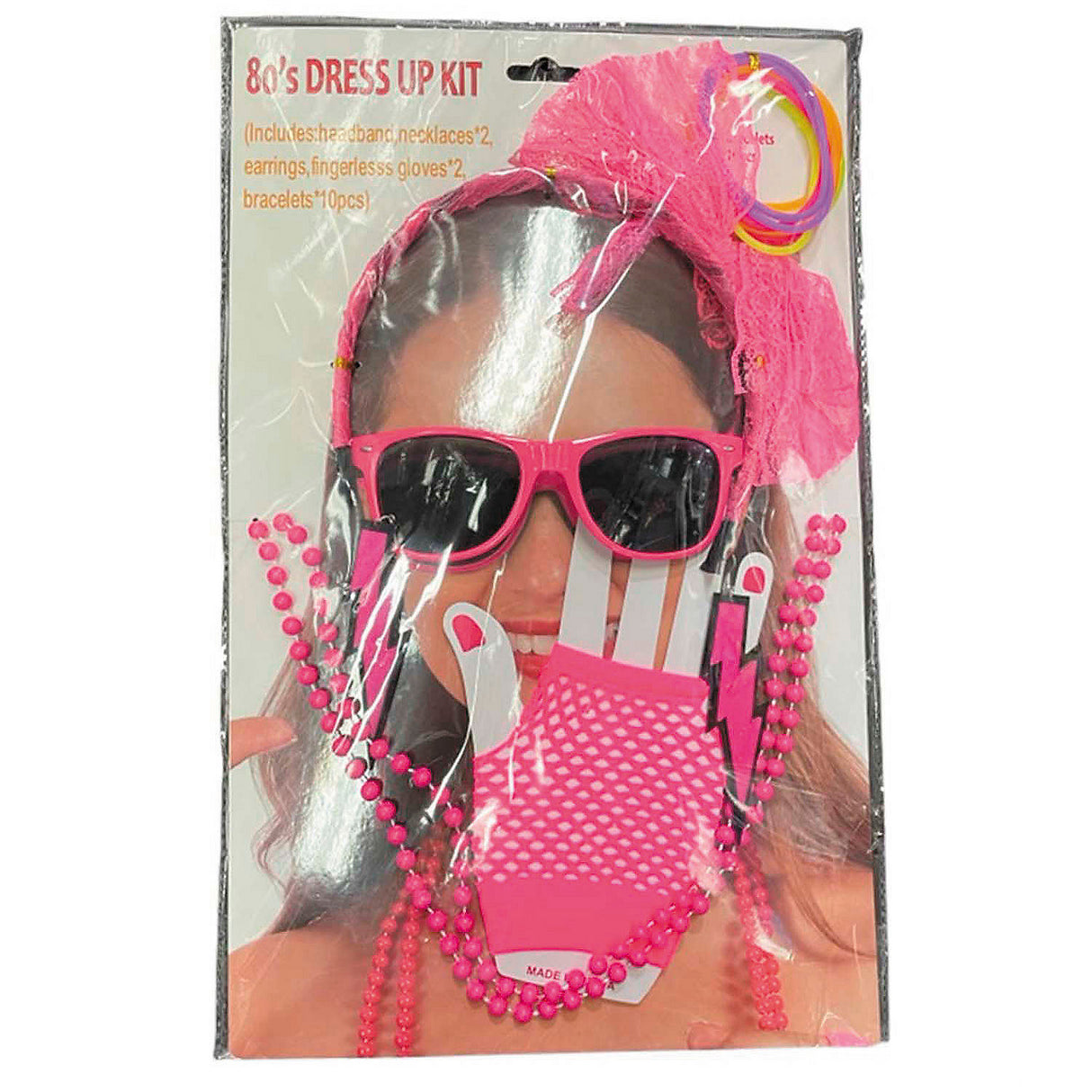 Complete Adults Neon Pink 80's Costume Accessory Kit for Halloween Parties and 80's Themed Events